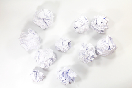 white paper balls on gray background ,top viewの写真素材