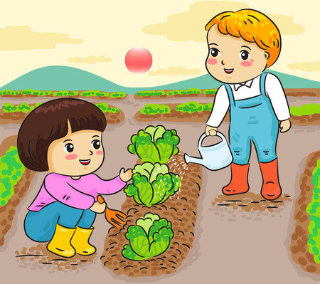 kids gardening working in farm vector illustrationのイラスト素材