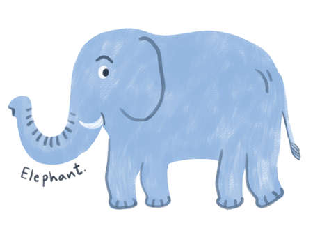 Elephant. Hand-drawn character animal illustration isolated on white background. Pastel. Watercolor. Oil pastel. Crayon and Chalk.の写真素材