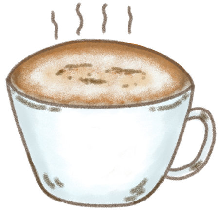Cup of hot coffee, Hand drawn pastel and chalk illustrationの写真素材