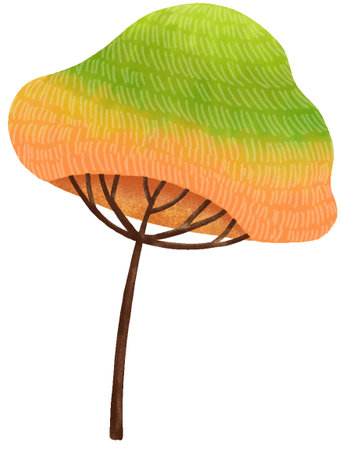 Autumn tree.Cute childish and fairytale picture book style. Hand drawn illustration isolated on white background. Watercolor, pastel, crayons, oil pastel and chalk painting.の写真素材