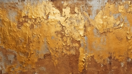 Background of old rusty metal wall with yellow paint. Abstract background for design.の素材
