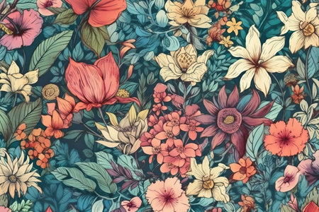 Vintage colorful flowers. Floral background. Vector illustration.の素材