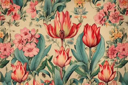 Floral pattern with tulips and hibiscus flowersの素材