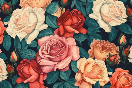 Pattern with rose. Hand drawn watercolor illustration.の素材