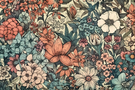 Floral pattern with flowers and leaves. Vintage background.の素材