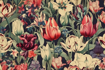 Floral pattern with tulips and hyacinths.の素材