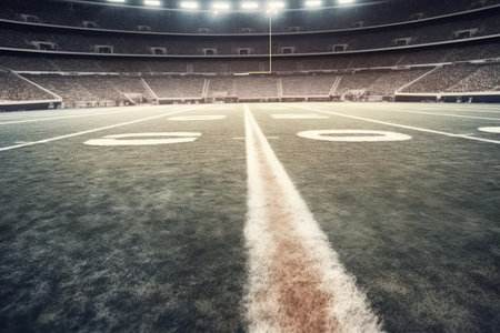 Empty soccer stadium with white marking on the field. 3D Renderingの素材