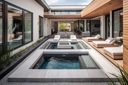 Interior of a modern villa, swimming pool and terraceの素材