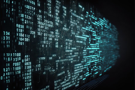 Blue binary code on a dark background. 3d rendering toned imageの素材