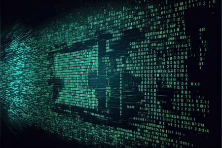 Binary code on a dark blue background. The concept of digital technology.の素材