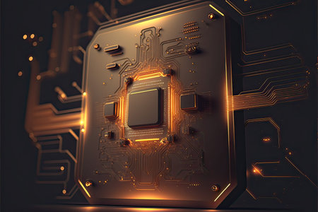 Circuit board. Electronic computer hardware technology. Motherboard digital chip. 3D renderingの素材