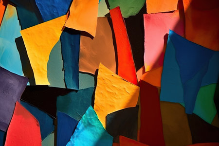 abstract background of multicolored pieces of paper on the wallの素材