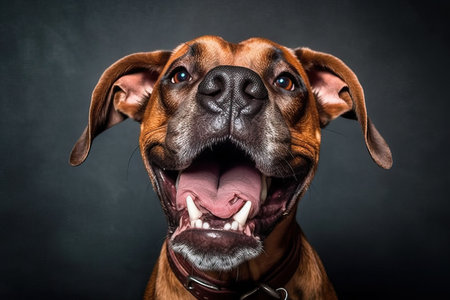 Portrait of a Rhodesian Ridgeback dog on a black backgroundの素材