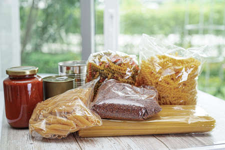 Foodstuffs collection for donation to help people.の写真素材