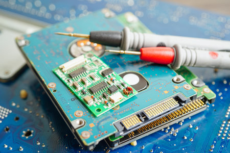 Repairing and upgrade circuit mainboard of notebook, electronic, computer hardware and technology concept.の写真素材