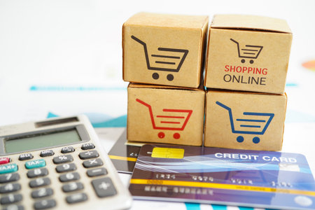 Online shopping, Shopping cart box with credit card , import export, finance commerce.の写真素材