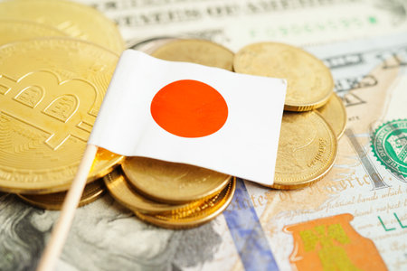 Stack of coins money with Japan flag, finance banking conceptの写真素材