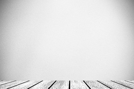 Brick wall and wooden floor, antique old grunge white grey texture wide panorama background.の写真素材