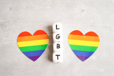 LGBT text character with rainbow flag heart for symbol of pride month lesbian, gay, bisexual,...