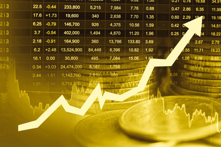 Stock market finance business, economy trend graph digital technology.の写真素材