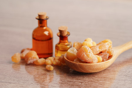 Frankincense or olibanum aromatic resin used in incense and perfumes.の写真素材