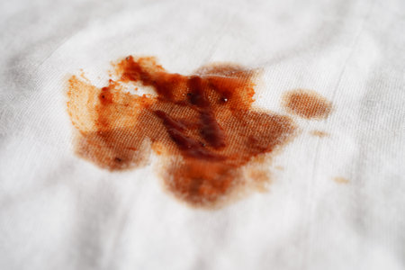Dirty tomato sauce stain or ketchup on cloth to wash with washing powder, cleaning housework...