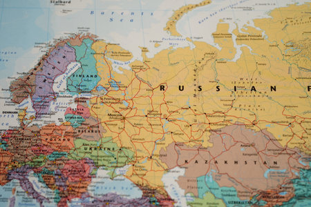 Bangkok, Thailand - May 15, 2022 World map paper, closeup view.