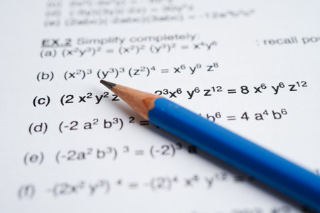 Pencil on mathematic formula exercise test paper in education school.の写真素材