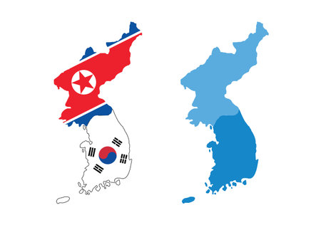 North korea and South korea country map and flag, vector illustration.のイラスト素材