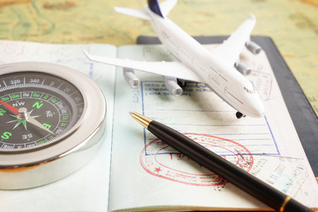 Visa and passport document to immigration at airport in country.の写真素材
