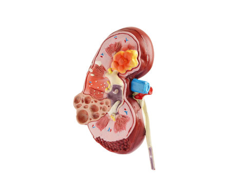Kidney model isolated on white background with clipping path. Chronic kidney disease, treatment urinary system, urology, Estimated glomerular filtration rate eGFR.の写真素材