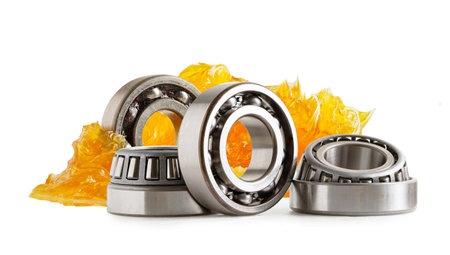 Grease and ball bearing, Blue premium quality synthetic lithium complex grease, high temperatures and machinery lubrication for automotive and industrial.の写真素材
