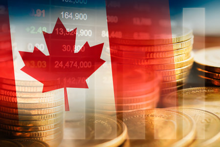 Canada flag with stock market finance, economy trend graph digital technology.の写真素材