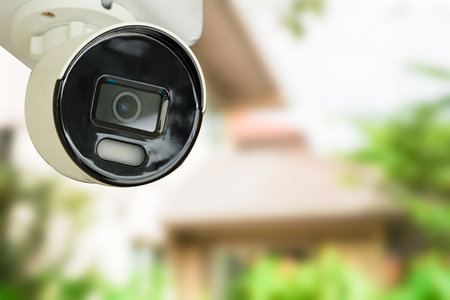 CCTV security camera system outdoor in private house or village, Closed Circuit Television System.の写真素材