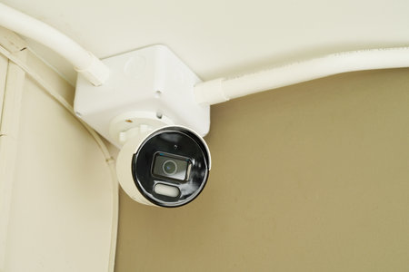 CCTV security camera system outdoor in private house or village, Closed Circuit Television System.