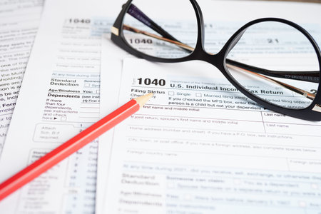 Tax form 1040 U.S. Individual Income Tax Return, business finance concept.