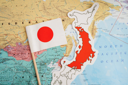 Bangkok, Thailand December 10, 2023 Japan map in world map paper.のeditorial素材