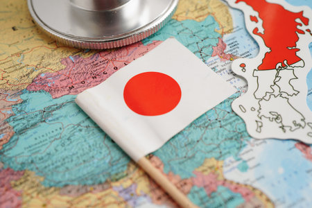 Bangkok, Thailand May 15, 2022 USA Japan flag on world map.のeditorial素材