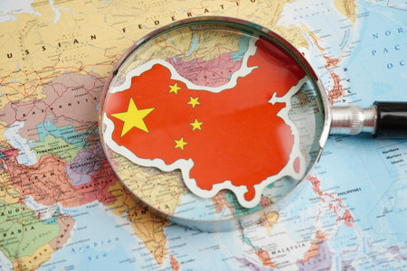 Bangkok, Thailand December 10, 2023 China map in world map paper.のeditorial素材