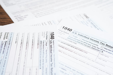 Tax form 1040 U.S. Individual Income Tax Return, business finance concept.の写真素材