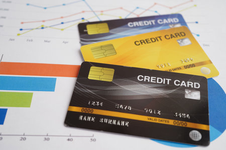 Credit card on graph paper for online shopping, security finance business.の写真素材