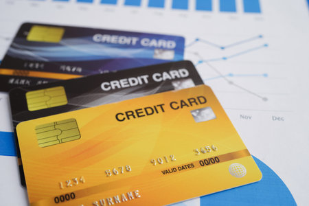 Credit card on graph paper for online shopping, security finance business.の写真素材