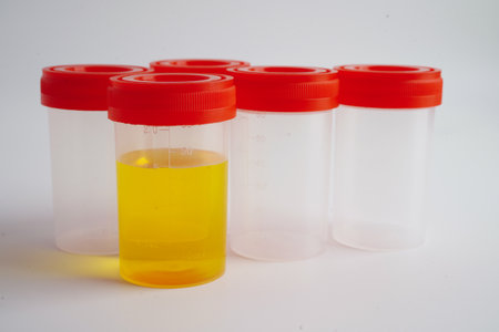 Urinalysis, urine cup for check health examination in laboratory.