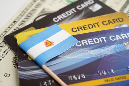 Argentina flag on credit card, finance economy trading shopping online business.の写真素材