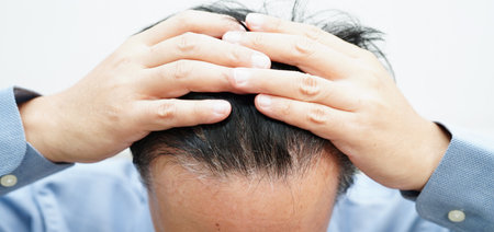 Bald head in man, hair loss treatment health problem.の写真素材