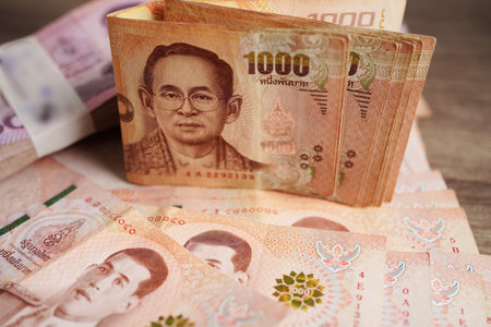 Thai baht banknote money, investment economy, accounting business and banking.の写真素材