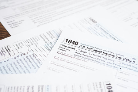 Tax form 1040 U.S. Individual Income Tax Return, business finance concept.