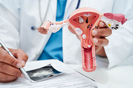 Uterus, Asian, woman holding human anatomy model.の写真素材