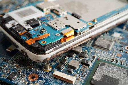 Repairing and upgrade mobile phone, electronic, computer hardware and technology concept.